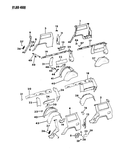 1986 Jeep Wagoneer Panels - Rear Quarter Diagram 1 - Thumbnail