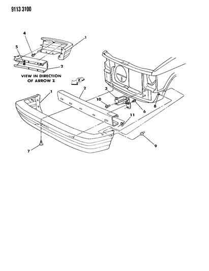 1989 Dodge Caravan Fascia, Front Diagram