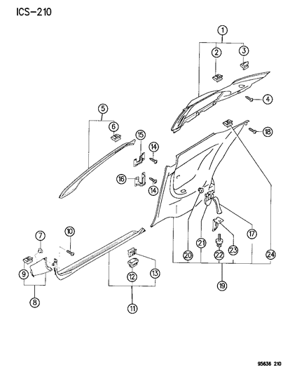 1996 Chrysler Sebring Coupe Panels - Mouldings & Scuff Plate Diagram