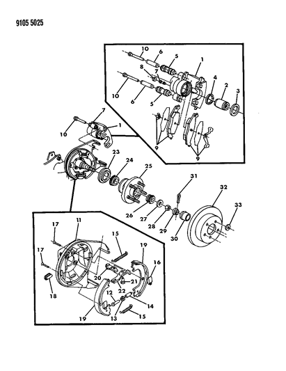 1989 Dodge Shadow Brakes, Rear Disc Diagram 1 - Thumbnail