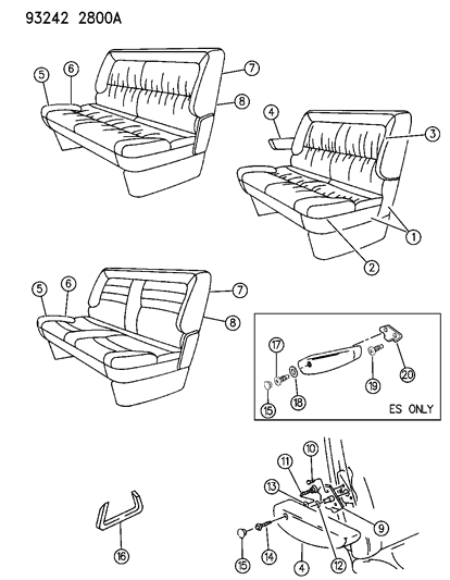 1993 Chrysler Town & Country Rear Seat Diagram 3 - Thumbnail