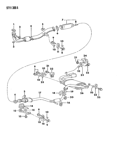 1989 Dodge Colt Exhaust System Diagram 1 - Thumbnail