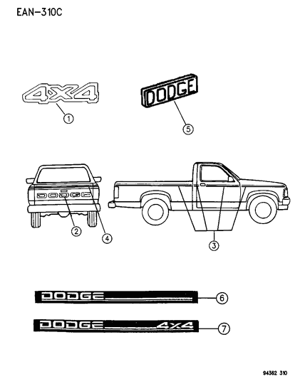 1996 Dodge Dakota Decal, Turquoise Diagram for 5DV76SP1