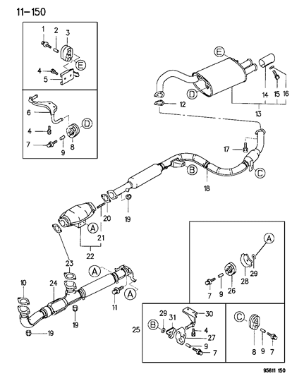 1996 Chrysler Sebring Coupe Exhaust Pipe & Muffler Diagram 2 - Thumbnail