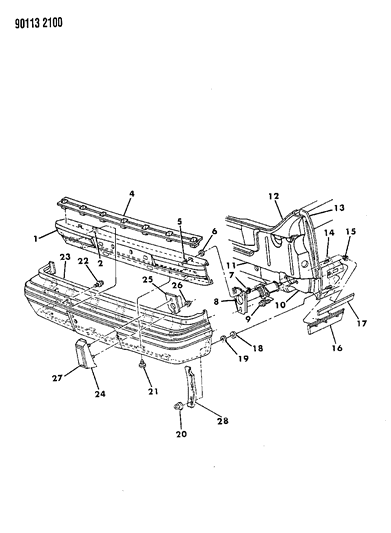 1990 Chrysler New Yorker Base Model Fascia, Bumper Rear Diagram 2 - Thumbnail