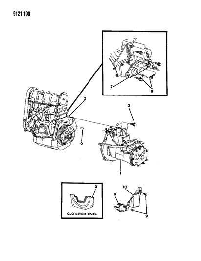 1989 Chrysler LeBaron GTC Transaxle Assemblies & Mounting of Manual Transmission Diagram