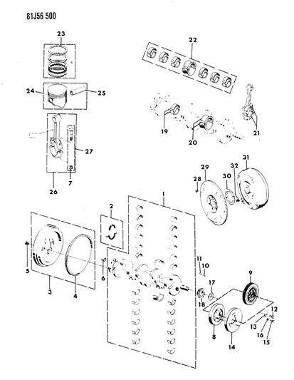 1986 Jeep Wrangler Crankshaft , Flywheel And Piston Diagram 3 - Thumbnail