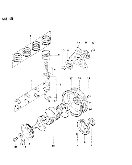 1987 Dodge Colt Crankshaft & Piston Diagram 1 - Thumbnail