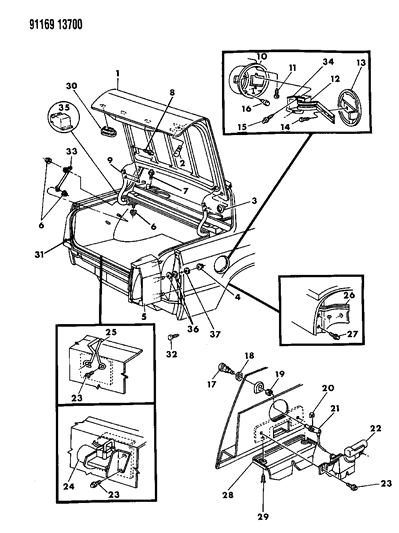 1991 Chrysler Imperial Deck Lid & Fuel Filler Door Diagram