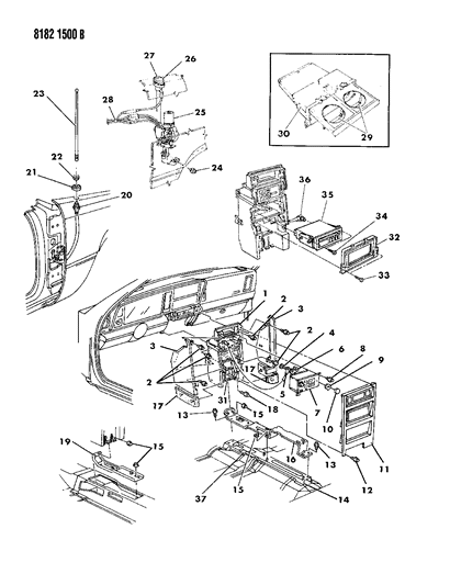 1988 Chrysler LeBaron Premium Instrument Panel Console, Radio, Disc Player & Antenna Diagram