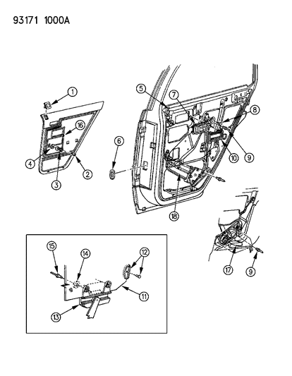 1993 Dodge Shadow Door, Rear Glass, Regulator And Locks Diagram