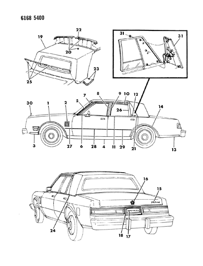 1986 Chrysler Fifth Avenue Mouldings & Ornamentation - Exterior View Diagram 1 - Thumbnail