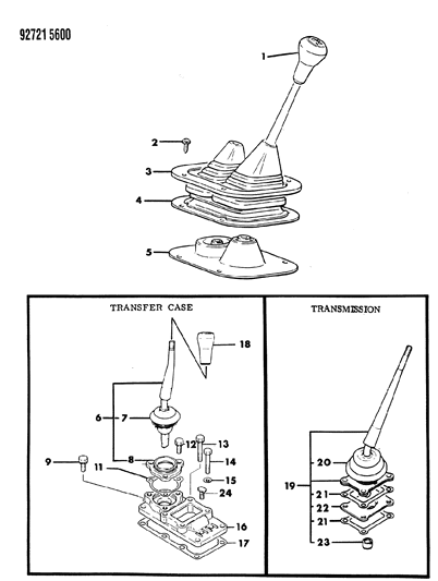1993 Dodge Ram 50 Controls, Gearshift of Manual Transmission & Transfer Case Diagram 1 - Thumbnail
