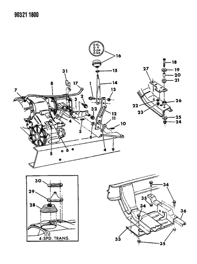 1990 Dodge D150 Controls & Mounting, Transfer Case Diagram 1 - Thumbnail