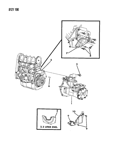 1988 Chrysler LeBaron Base Transaxle Assemblies & Mounting of Manual Transmission Diagram