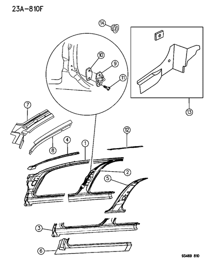 1994 Dodge Intrepid Aperture Panel, Pillar & Striker Diagram