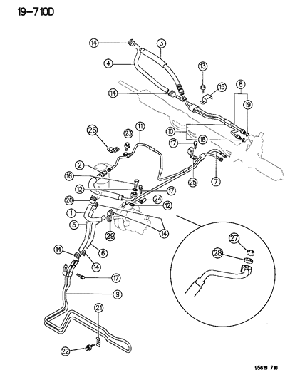 1995 Chrysler Sebring Power Steering Return Hose Diagram for MB911561