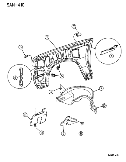 1996 Dodge Dakota Fender Diagram for 4798160