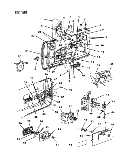 1988 Chrysler LeBaron Premium Door, Front Complete Less Weatherstrips And Runs Diagram