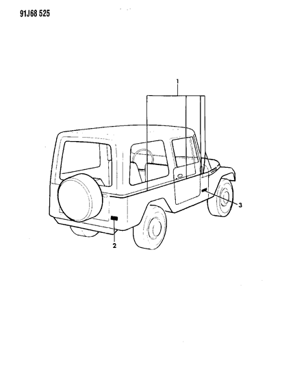 1992 Jeep Wrangler Decals, Bodyside And Rear Diagram 4 - Thumbnail