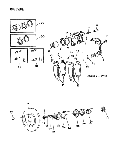 1989 Chrysler LeBaron GTC Brakes, Front Diagram 1 - Thumbnail