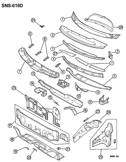 1996 Dodge Caravan Cowl & Dash Panel Diagram