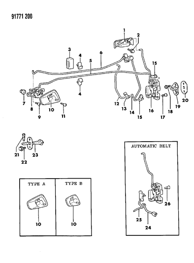 1991 Dodge Colt Door, Front Handles, Locks And Controls Diagram