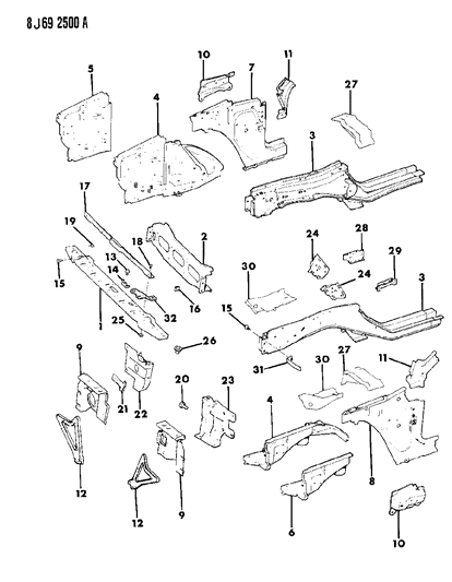 1990 Jeep Wagoneer Side Support Diagram for 55006948