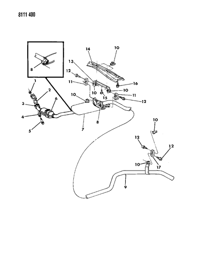 1988 Dodge Grand Caravan Converter, Catalytic W/Pipes - Front Diagram for E0015181