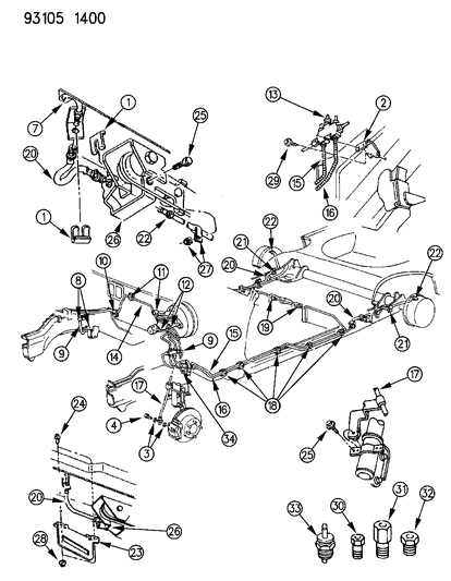 1993 Dodge Shadow Lines & Hoses, Brake Diagram 1 - Thumbnail