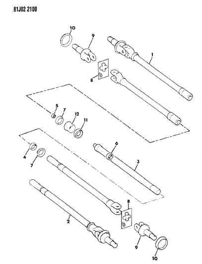 1986 Jeep Wagoneer Shafts - Front Axle Diagram 1 - Thumbnail
