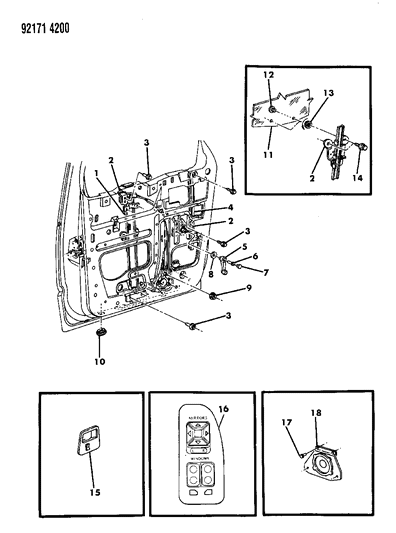 1992 Dodge Caravan Door, Front Glass, Regulator & Speaker Diagram