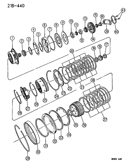 1996 Chrysler Cirrus Gear Train of Automatic Transmission Diagram