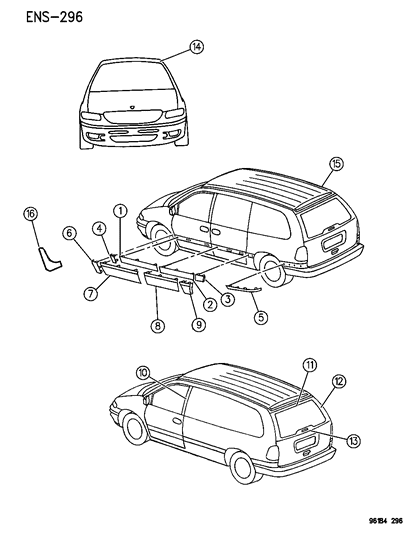 1996 Chrysler Town & Country Spat, Front Fender Diagram for PE30SBK