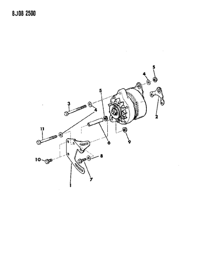 1990 Jeep Wagoneer Alternator & Mounting Diagram 3 - Thumbnail