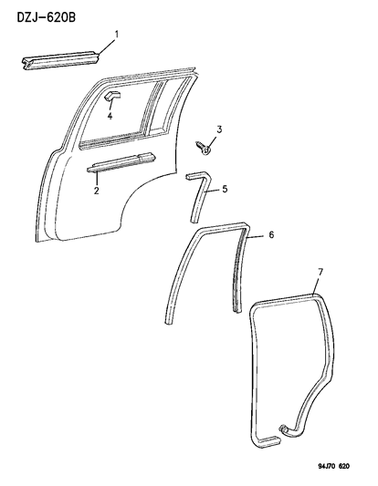 1994 Jeep Grand Cherokee Belt Weatherstrip, Inner Passenger Side Diagram for 55134965