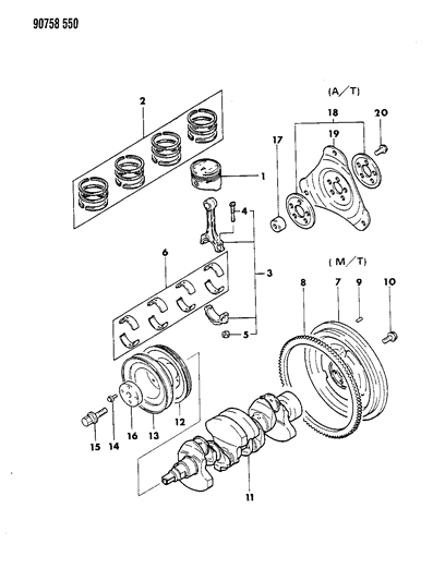 1990 Dodge Colt Crankshaft & Piston Diagram 3 - Thumbnail
