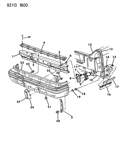 1993 Dodge Dynasty License Bracket, Rear Diagram for 4388706