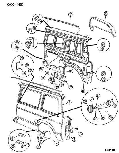 1994 Dodge Caravan Quarter Panel Diagram 1 - Thumbnail