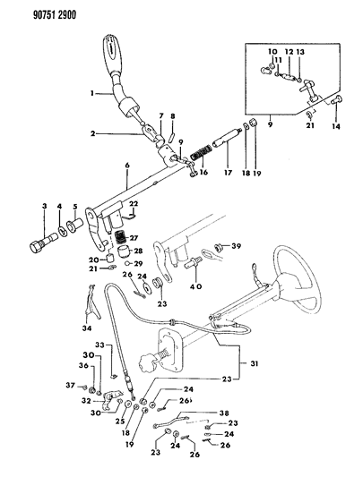 1990 Dodge Ram 50 Controls, Gearshift of Automatic Transmission Diagram