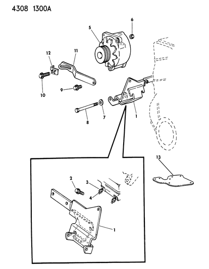 1984 Dodge Ram Wagon Alternator & Mounting Diagram 2 - Thumbnail