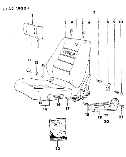 1985 Dodge Conquest Front Seat - Low Back Bucket Diagram 1 - Thumbnail