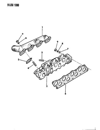 1993 Jeep Cherokee Manifolds - Intake & Exhaust Diagram 1 - Thumbnail
