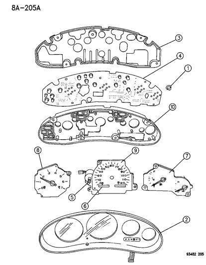1994 Dodge Intrepid Cluster, Instrument Panel Diagram 1 - Thumbnail