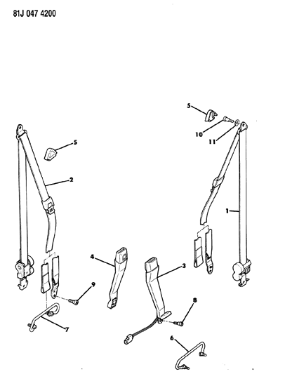 1984 Jeep Wagoneer Belt, Seat Diagram for 55005842