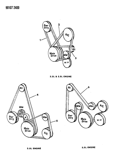 1990 Dodge Shadow Fan Belt Diagram for B0013411