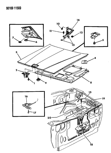 1990 Chrysler New Yorker Base Model Hood & Hood Release Diagram