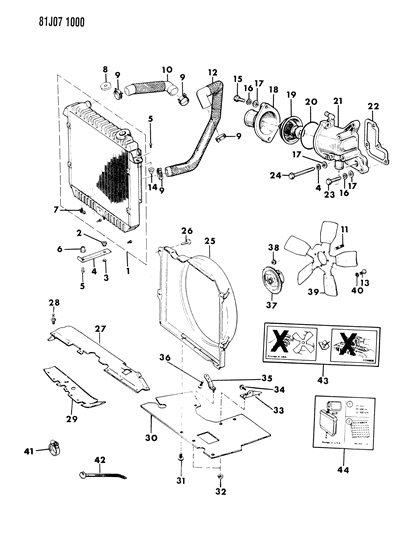 1986 Jeep Comanche Radiator & Related Parts Diagram 3 - Thumbnail