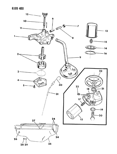 1986 Dodge Diplomat Oil Pan, Oil Pump & Oil Filter Diagram