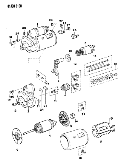 1986 Jeep Wrangler Starter & Mounting Diagram 1 - Thumbnail